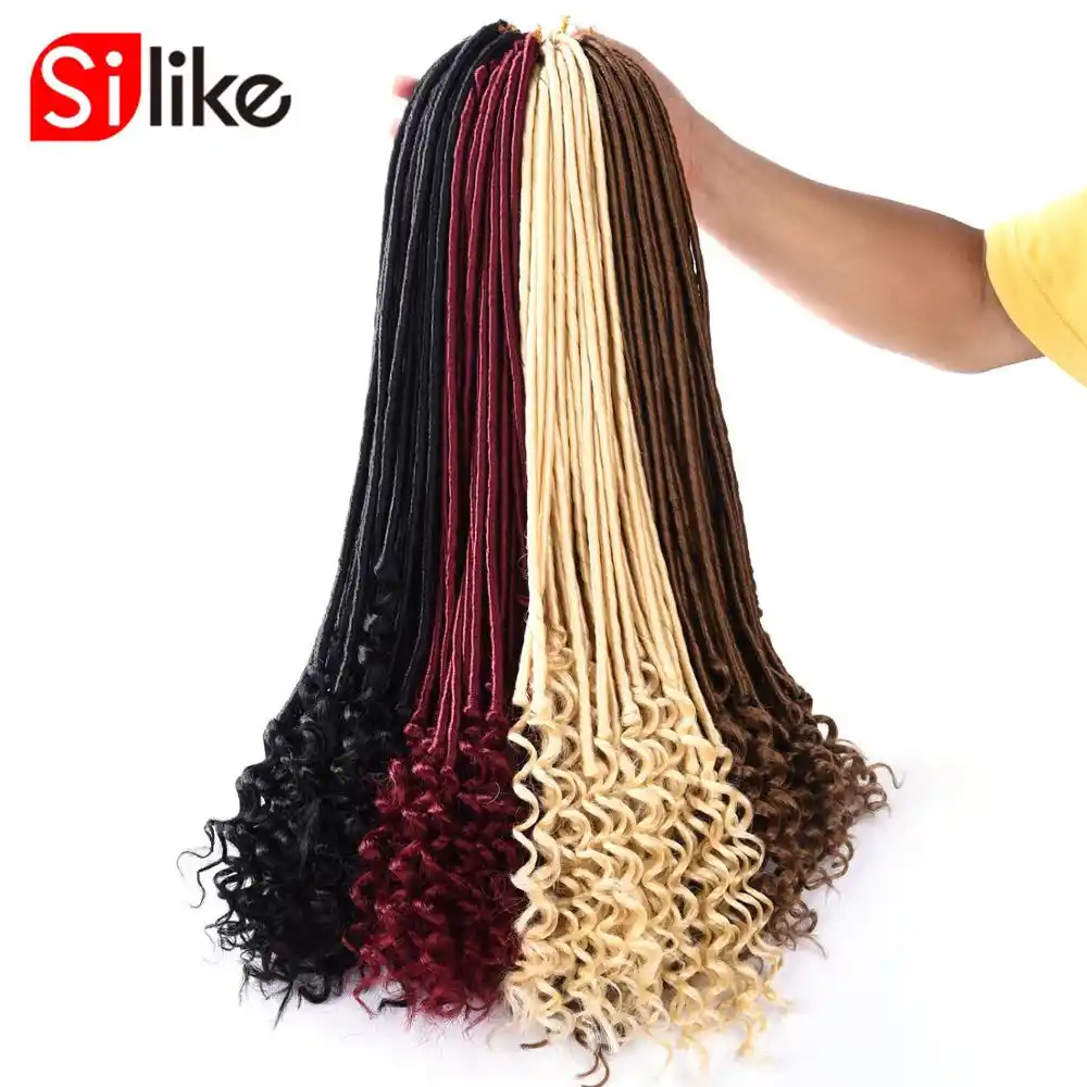 Silike 20 дюймов богиня Faux locs Curly вязанные волосы 24 корня/упаковка искусственные замки синтетические вязанные косички для наращивания волос - изображение