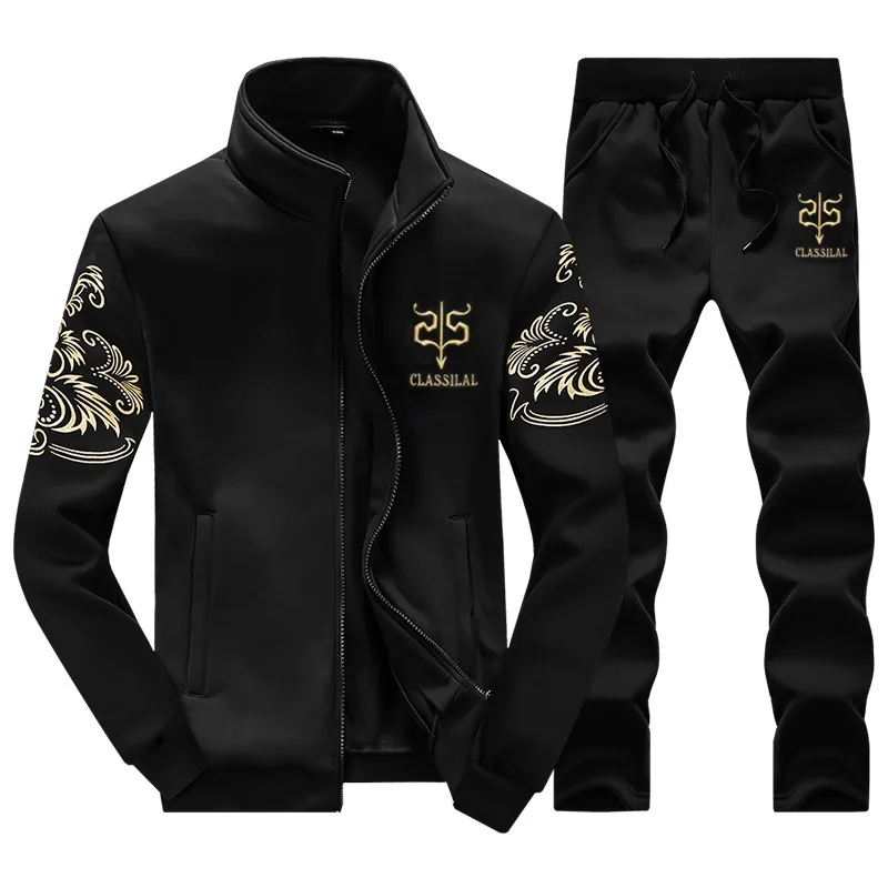 ASALI 2019 Men's Sportwear Suit Sweatshirt Tracksuit Without Hoodie Men Casual Active Suit Zipper Outwear 2PC Jacket+Pants Sets