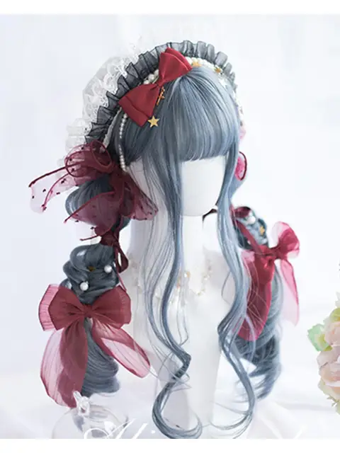 Cosplaysalon H762463 Lolita 60CM Long Curly Mixed Blue Ombre Heat Resistant Bangs Cute Party Synthetic Cosplay Wig