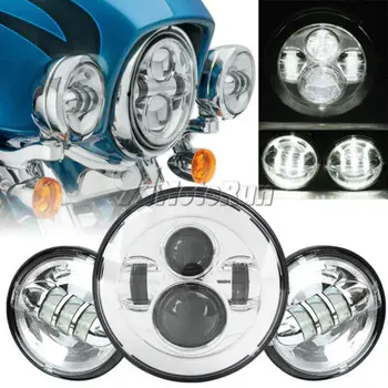 

7" Chrome LED Projector Headlight Hi/Lo & Passing Lights For Harley Davidson Heritage Softail Electra Glide Ultra FLHTCT Touring