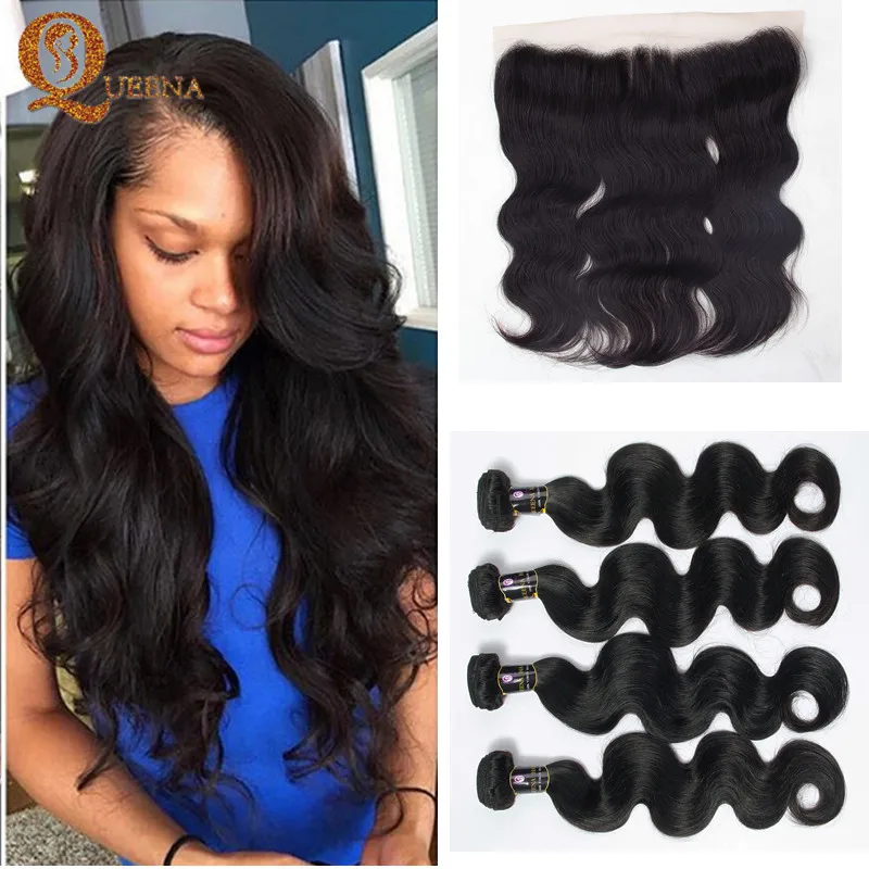 Top 7A 3 Bundles Unprocessed Malaysian Body Wave Lace Frontal Closure With Bundles Malaysian Virgin Hair With Lace Frontal Weave