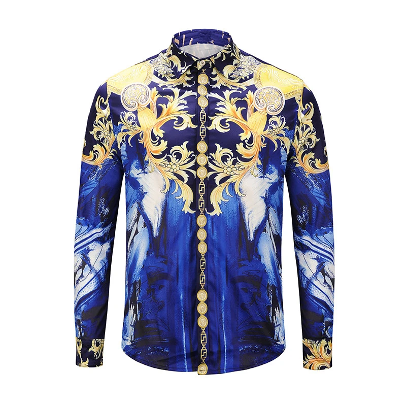

Religious Baroque Printing Shirts Long Sleeve Camisas New Fashion Punk Style Men Shirt Dress tuxedo Spring autumn Apparel