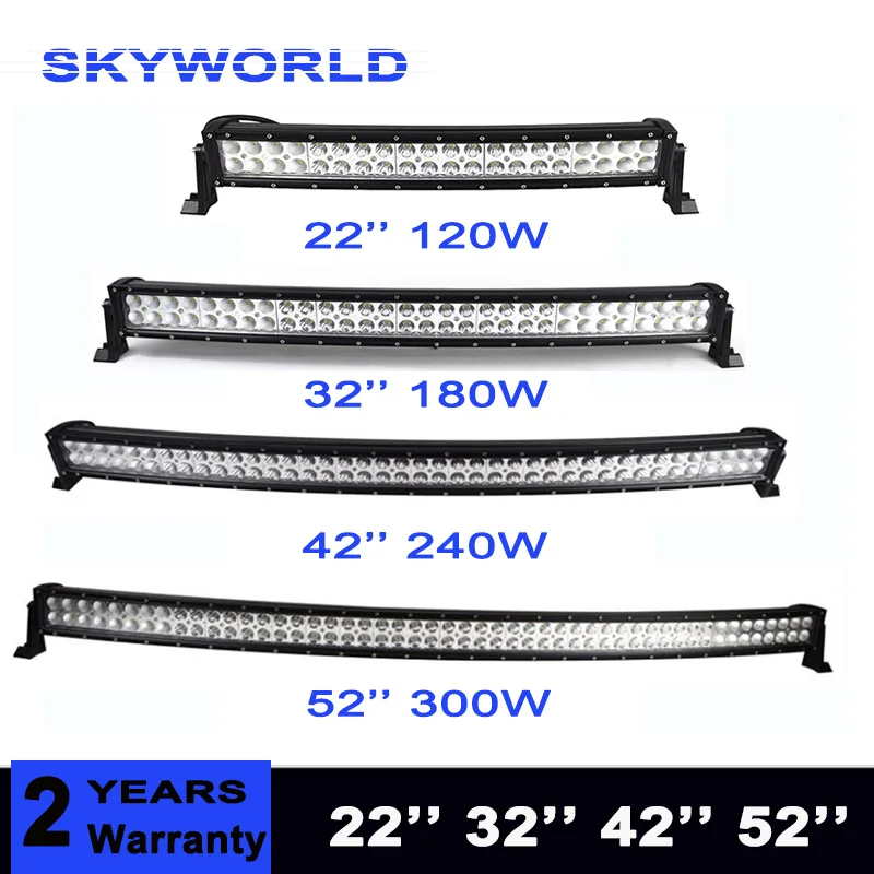 120W 180W 240W 300W Curved Led Light Bar 22 32 42 52inch Combo Beam Offroad Car Truck 4x4 SUV ATV 12V 24V Driving Lamp