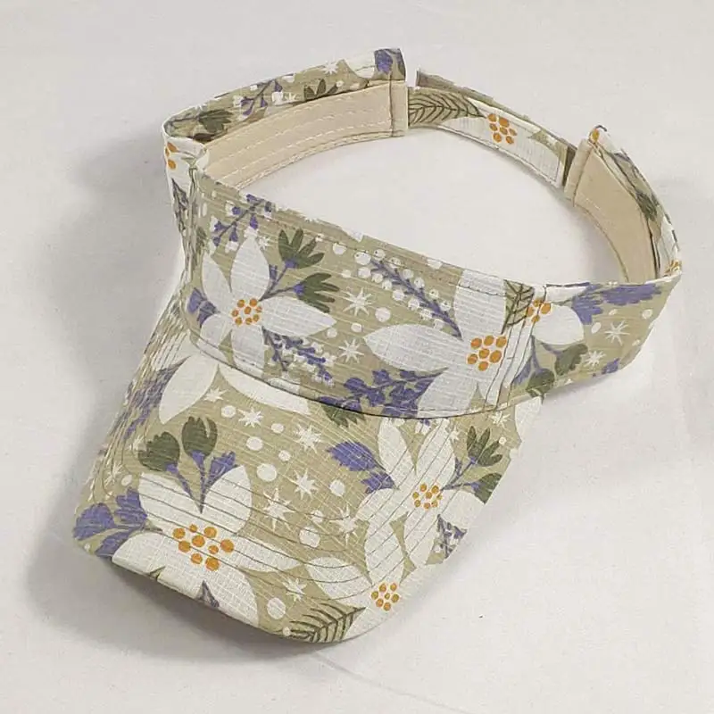 

Summer Hawaii Style Printed Flower Beach Sun Visors for Women Travel Hiking Visor Hats White Navy Blue Khaki Beige