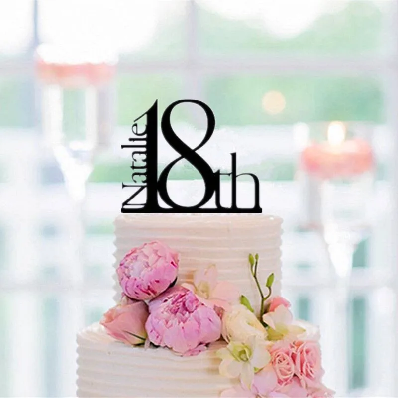 

Personalized Elegant 18th Birthday Cake Topper Cake Decorating Accessory Black Acrylic