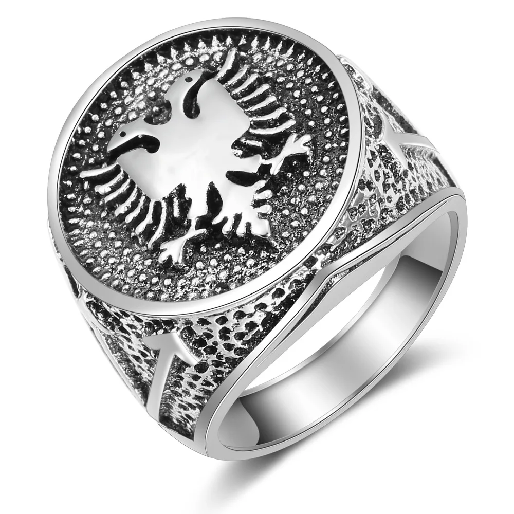 Винтажное кольцо в стиле панк из сплава с двойной головкой в форме орла серебряного цвета для мужчин в стиле хип-хоп