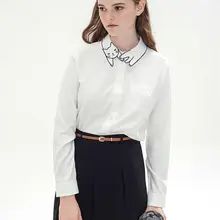 New Hot Cute Cat Embroidery Collar 2016 Spring Vintage White Blouse Long Sleeve Shirt For Fashion Women D612