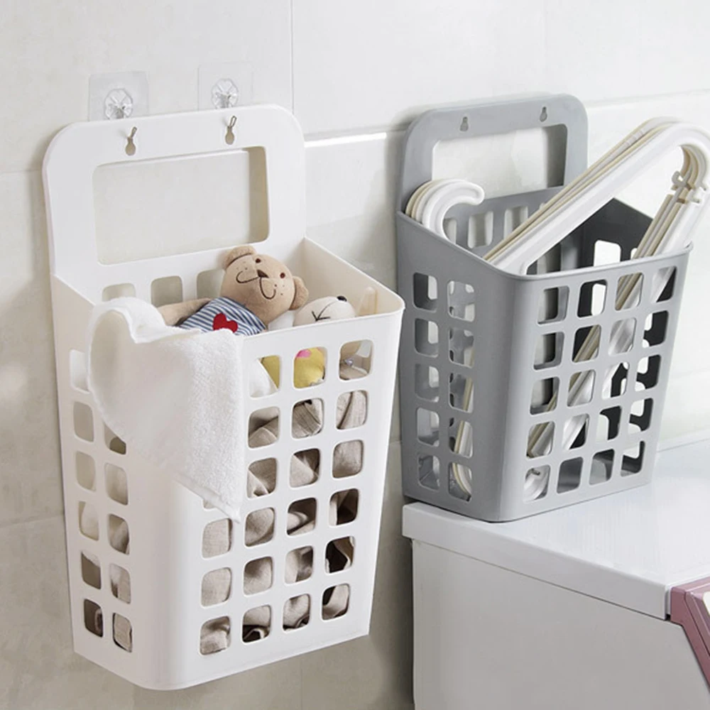 

Creative Useful Suction Cup Hanging Hamper Dirty Clothes Storage Basket Middle Large Plastic Laundry Basket Home Supplies