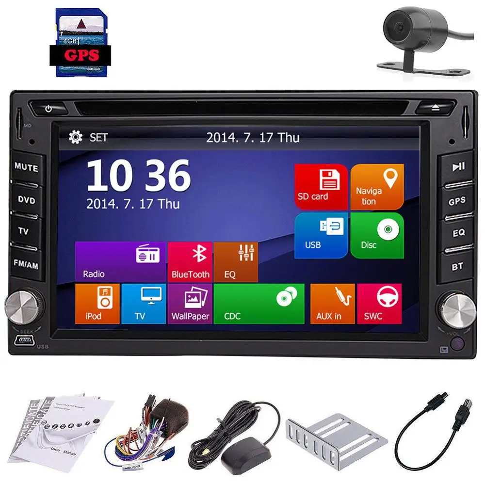 

Backup Camera+6.2" HD Double Din Car Stereo Radio DVD Player GPS Nav Bluetooth support 3D GPS Map Card, Animated Display, Audio