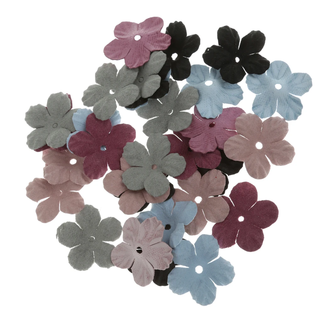 30 Velvet Fabric Flower Embellishment Scrapbooking Applique Craft Mix-color