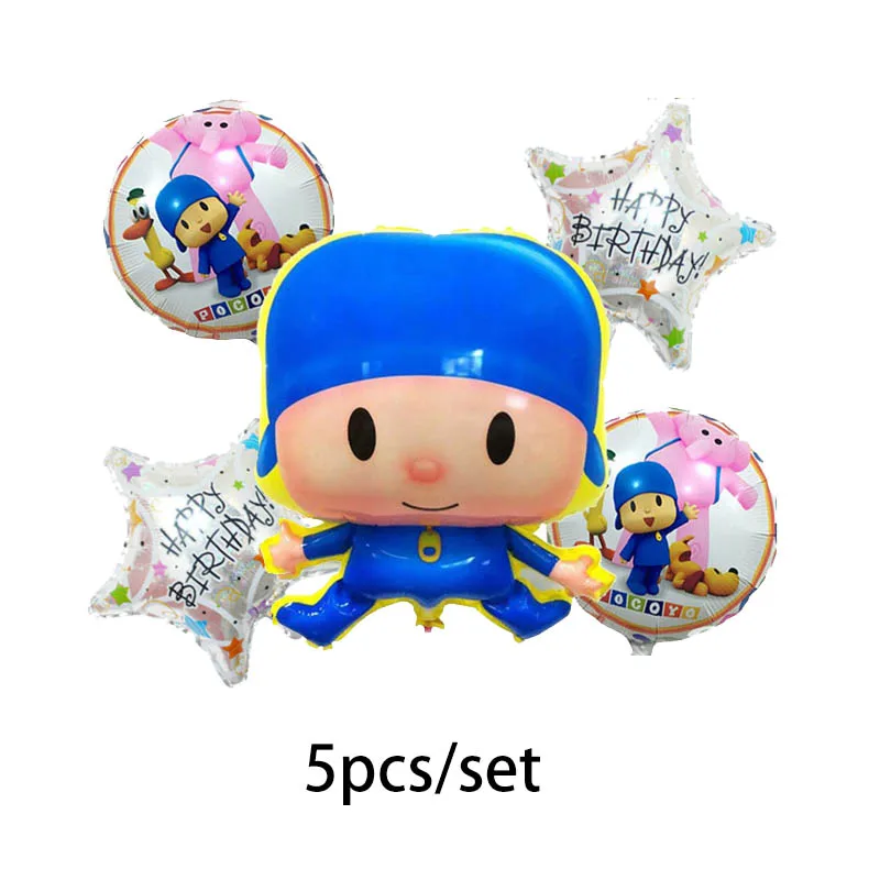 6pcs/lot Pocoyo Number Foil Balloons Set Baby Shower Birthday Party Christening Decor Supplies Kids Cartoon Figure Toys Globos - Цвет: 5pcs mix