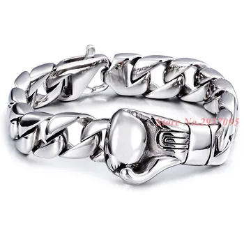 

15mm Wide 22cm Long Boys Mens Chain Smooth Curb Link Boxing Boxer Glove 316L Stainless Steel Bracelet