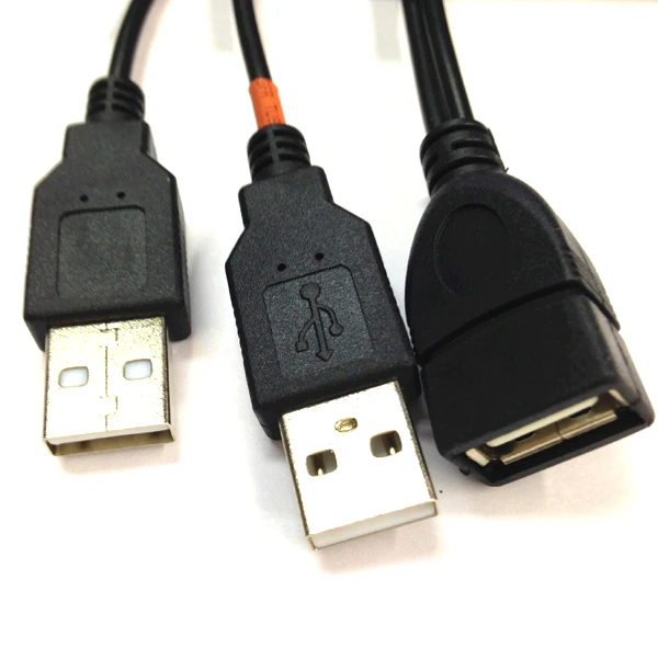 حار أسود اللون usb 2.0 الأنثى إلى 2 المزدوج الذكور جاك y الخائن السلطة الحبل محول كابل