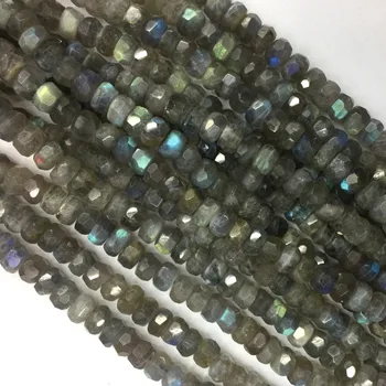 

Natural Genuine Gray Blue Labradorite Hand Cut Loose Gemstone Faceted Rondelle Beads 15" 05921