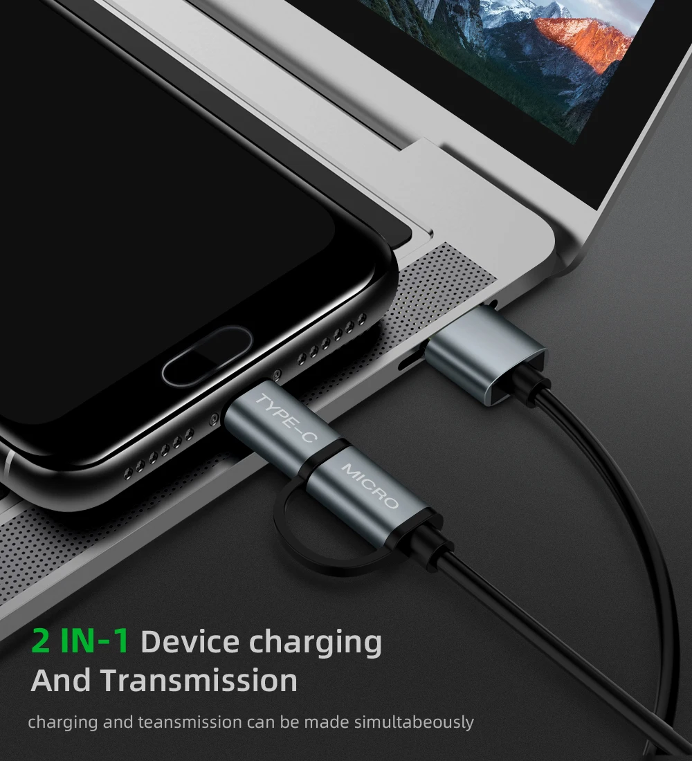 2 в 1 USB кабель Micro usb type C кабель для быстрой зарядки 2в1 type-C кабель для samsung S9 S8 huawei P10 Xiaomi Mi6 Быстрая зарядка