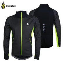 WOLFBIKE Мужская Флисовая теплая зимняя ветрозащитная куртка для езды на велосипеде Велосипедное пальто одежда длинный рукав Джерси, черный с красным