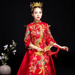 Свадебное платье невесты вышивка cheongsam элегантный тост костюмы за рубежом Традиционный китайский стиль невесты Qipao платья для женщи