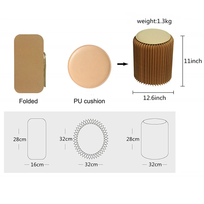 Ipalmay 11 дюймов Круглая бумага переносной стул сложенный крафт-мебель для дома Softseating современный дизайн Бумага стул, гостиная Спальня