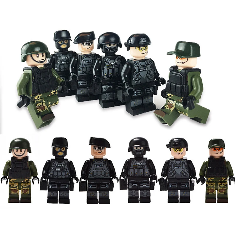 12pcs/lot Military Figures Special Police Compatible Legoings Military Mini WW2 Building Blocks Compatible LegoINGYS Bricks Toys
