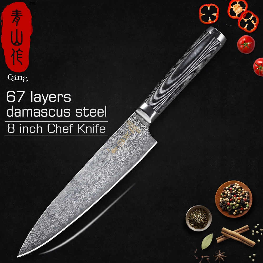 

QING Handmade 67 Layers Damascus Knife Professional Japan VG10 Damascus Steel Chef Kitchen Knife Cooking Accessiores G10 Handle