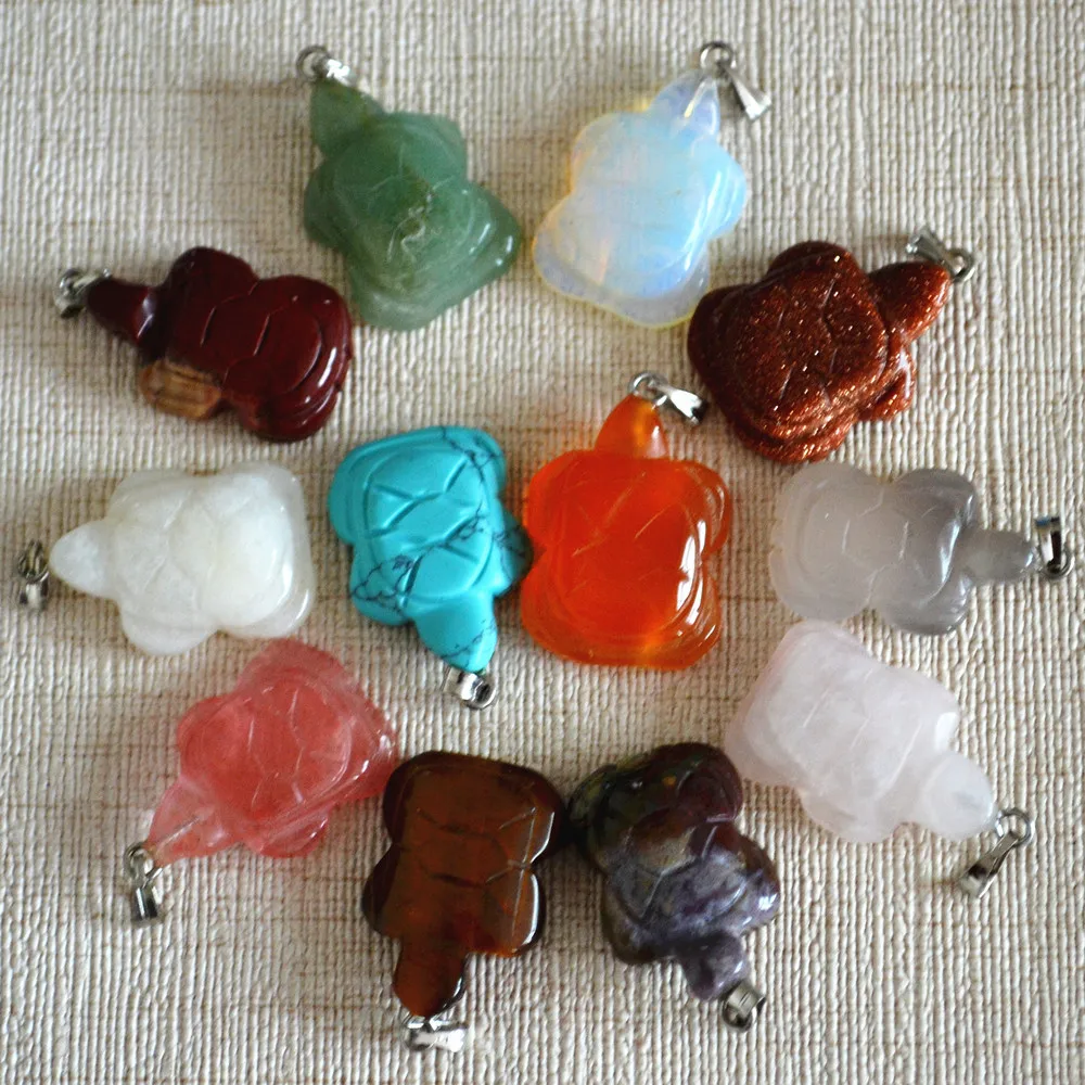 

wholesale 2020 mixed fashion hot sale natural stone turtle tortoise cuckold pendants Charms fit Necklaces jewelry making 12pcs