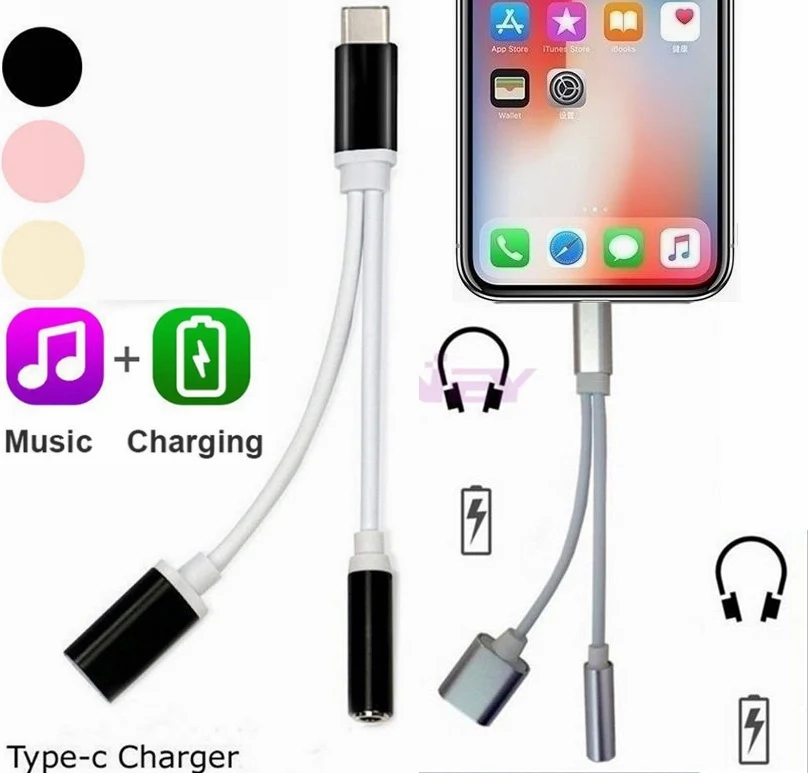 2 in 1 For iphone X Xs Max XR 8 pin / USB Type C To 3.5mm Jack AUX