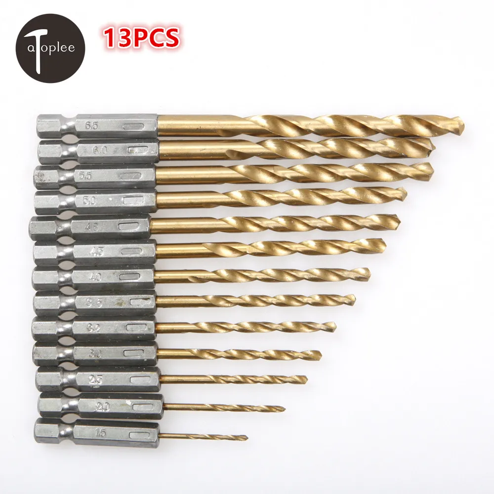 13PCS HSS 1/4 Hex Shank Quick Change Titanium Coated Drill Bit Set Tool Multi Bits 1.5-6.5mm Countersink Drilling | Инструменты