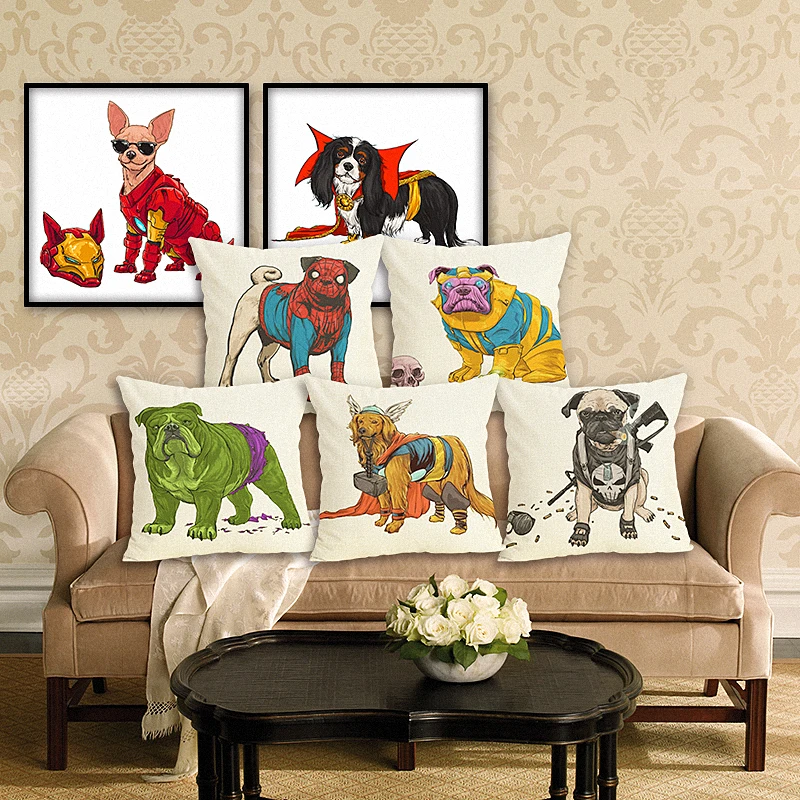 

RECOLOUR Hot sale cartoon super hero dog art Cushion Cover throw pillows Home Decor Pillowcase pillow cover Sofa cojines