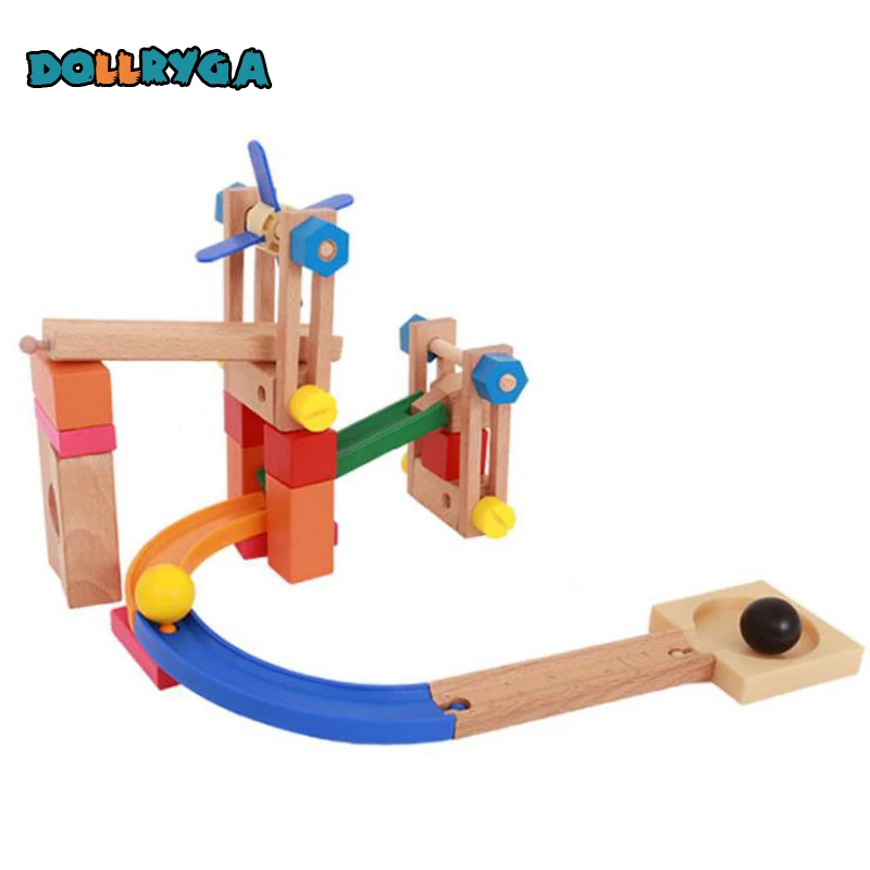 DIY Wooden Blocks Children Roller Coaster Wooden Rainbow Track Stitching Toys Educational Christmas Gift Free Shipping DOLLRYGA 