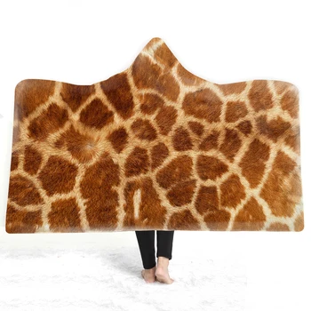 

Leopard Zebra Animals Skin Blanket Hoodie Microfiber Sherpa Fleece Soft Wearable Plush Throw Blanket for Travel Reading Watching