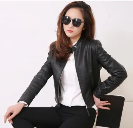 

European Style O Neck PU Leather Jacket New Fashion Motorcycle Leather Outwear Women Slim Biker Coat Basic Streetwear