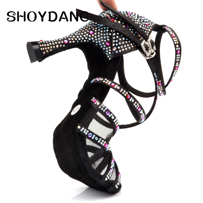 SHOYDANC/Новинка; обувь для латинских танцев; женские Стразы; обувь для сальсы; женские сандалии для танцев; Бальные вечерние туфли для танцев; Цвет черный, красный