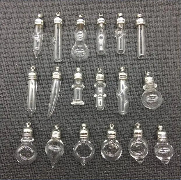 

10pcs 5mm glue cap glass Vial Pendant locket charms mini wishing glass bottles with Tassel cap name on rice art jewelry making