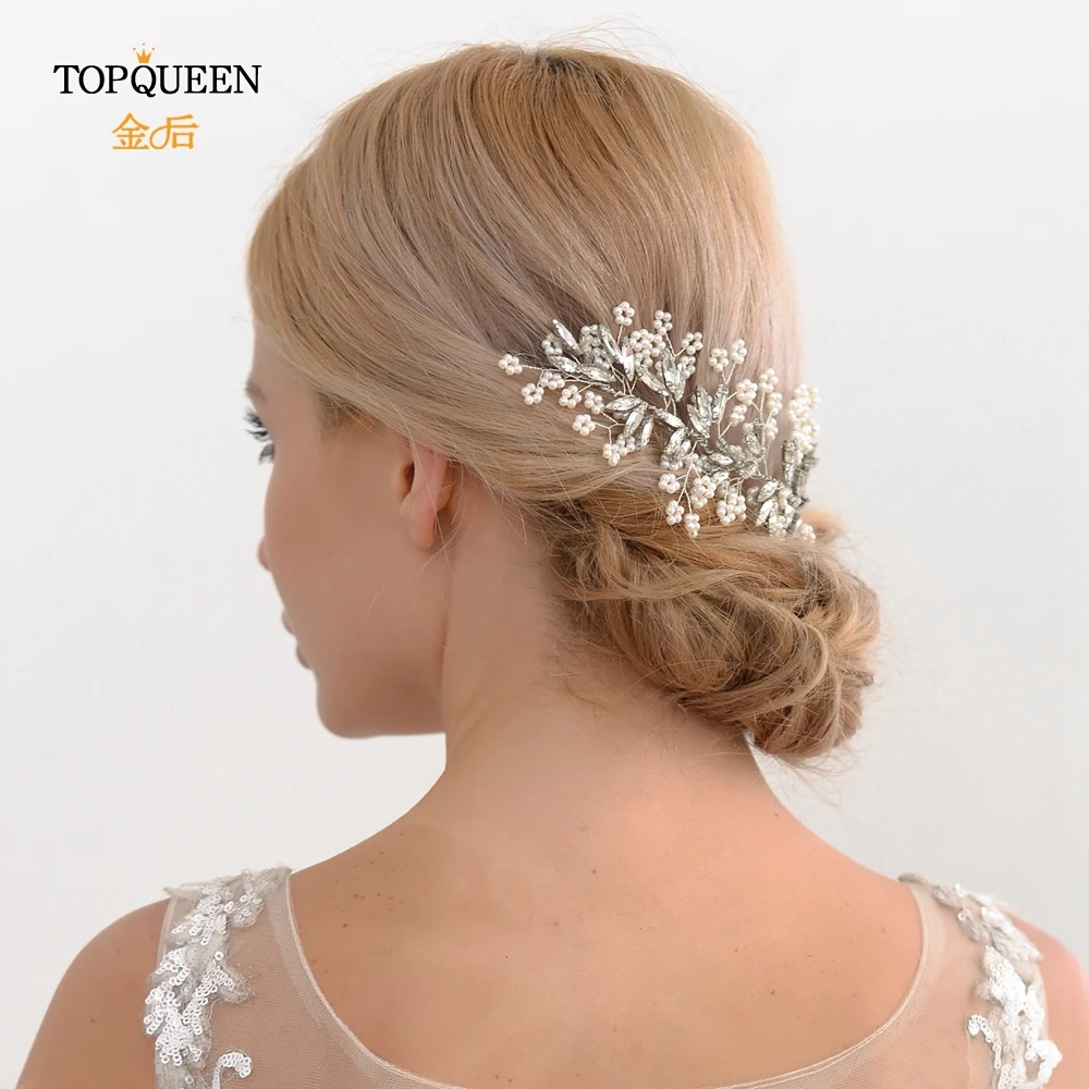 

TOPQUEEN Pearls Wedding Hair Clip Bridal Hair Accessories Wedding Bridal Crystal Headband Rhinestone Wedding Vine Hair HP53