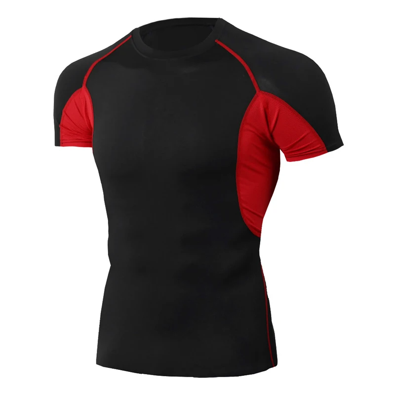 Беговая гимнастическая майка с коротким рукавом для кроссфита футболка спортивная одежда дышащая футболка для работы быстросохнущие футболки мужские топы - Цвет: Black-Red TD82