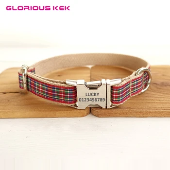 

Scottish Tartan Pattern Dog Collars Small Medium Big Dog Nylon Padded Collar Soft&Comfy Classic Puppy Designer Neck Collars Red