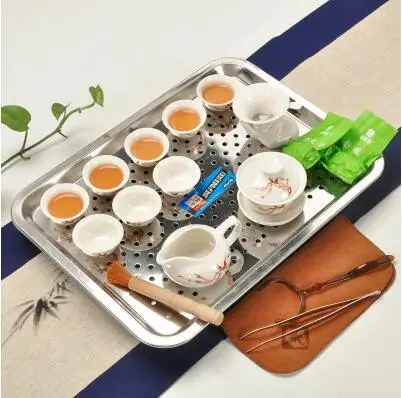 Керамический чайный набор кунг-фу, посуда для напитков, чайная чашка, тарелка для заварки, китайский чайный сервиз с гайваном, чайный столик из нержавеющей стали