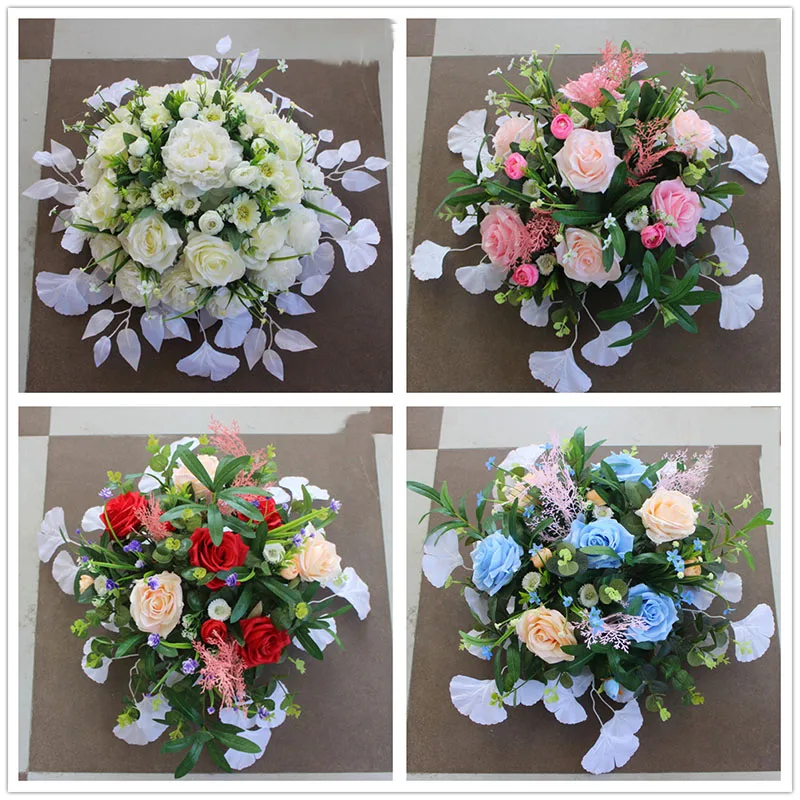 Flone Artificial New Wedding Road Lead Wedding T Stage Decoration Flower Arrangement Forest Series Red Hydrangea Rose Flower Row (3)