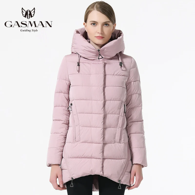 GASMAN 2018 New Fashion Winter Down Jackets And Coat For Women Medium Length Hooded Thick Down Parka Coat Black Color Overcoats