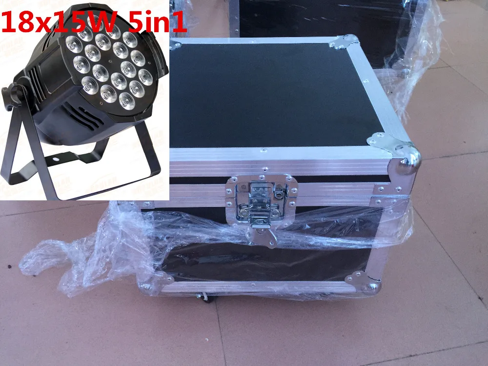 

4X 18x15W LED Par with flightcase+1M dmx cable RGBWA 5in1 LED Par LED Luxury DMX 8 Channels Led Flat Par Lights