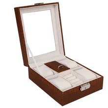 Watch Jewelry Box Storage Organizer Case Ring Earring Necklace Leather