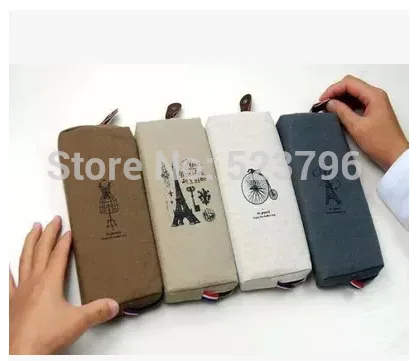 1pcs Retro and classic design practical tool Canvas Paris Pencil Pen Case pencil bag Makeup Coin Pouch Zipper Bag 4 patterns for Pencil Cases,Pen Storage Bag