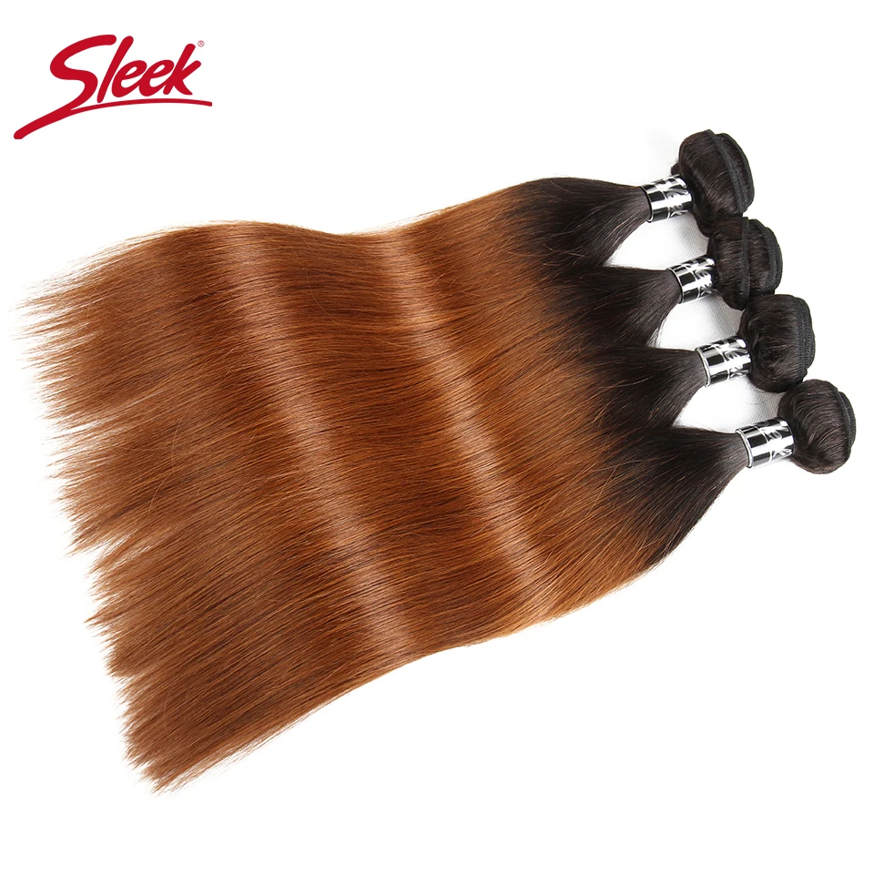 Sleek Ombre Brazilian Hair Straight 1B/30 Human Hair Weave Bundles Deal Two Tone Remy Hair 3/4 Pcs Weft Extensions 10 to 30 Inch