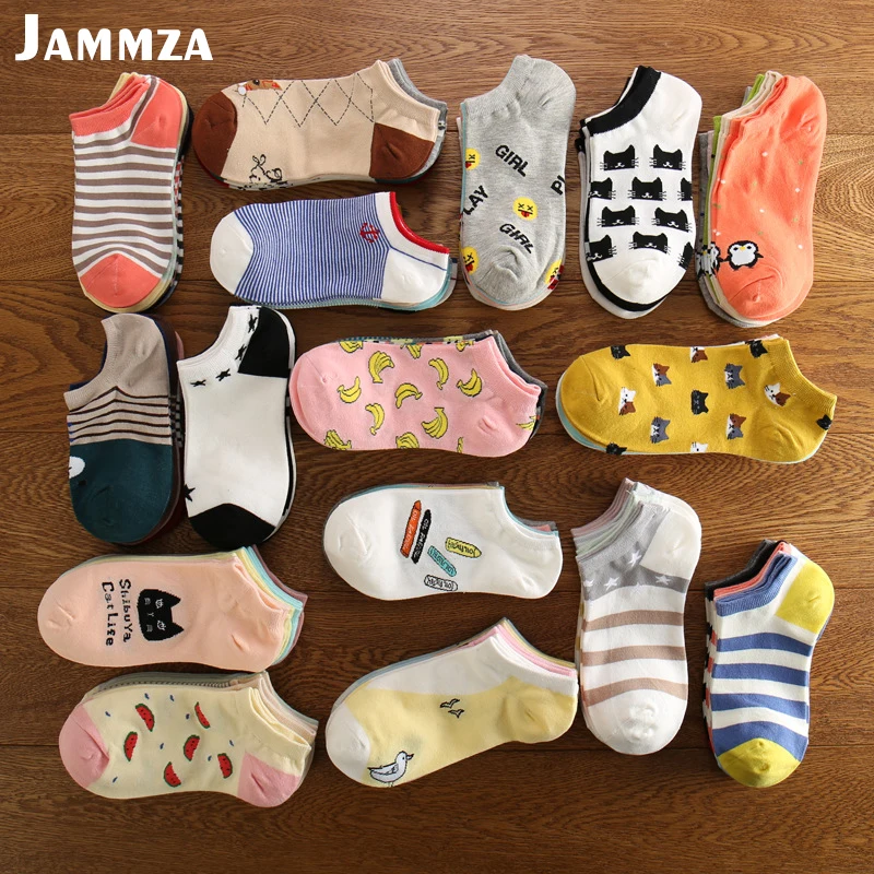 Новые летние хлопковые носки до щиколотки женские милые модные носки в полоску с фруктами и животными яркие каваи розовые в японском стиле