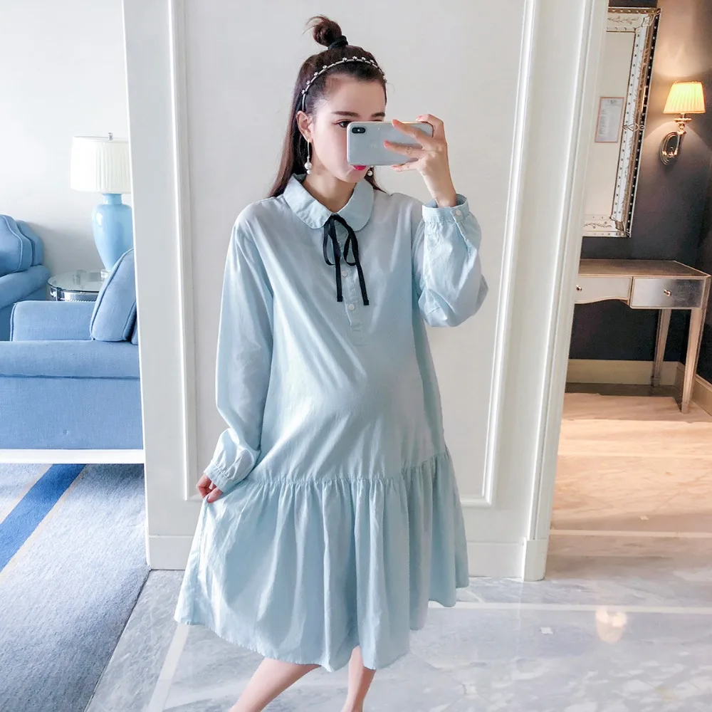 

Pregnant women 2018 new Korean version of the large size long breastfeeding dress small fresh fashion maternity dress