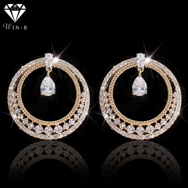 

WIN-B Women Circle Drop Earrings Crystal Dangle Earring Charm Pendant Rhinestone Jewelry Eardrop Round 3A Zircon As Gifts