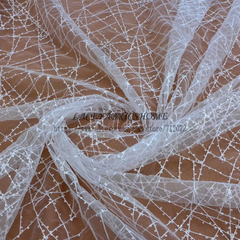 

La Belleza Simple line with shine sequins on mesh wedding dress lining/background fabric by yard