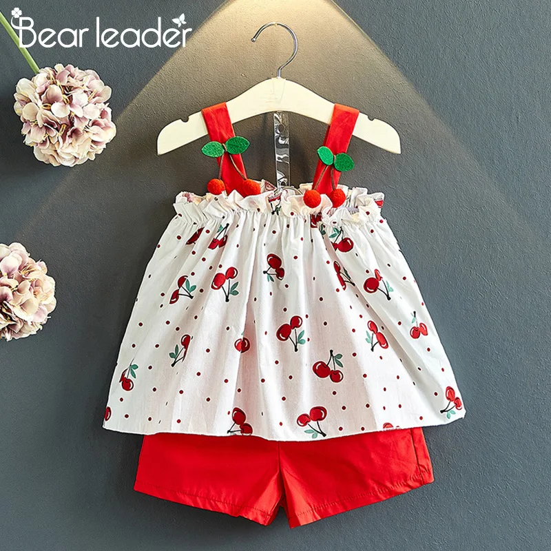 

Bear Leader Girls Clothing Sets 2019 New Summer Girls Flower Chiffon Cherry Halter Bow Top + Shorts Children Sets For 3-7 Years