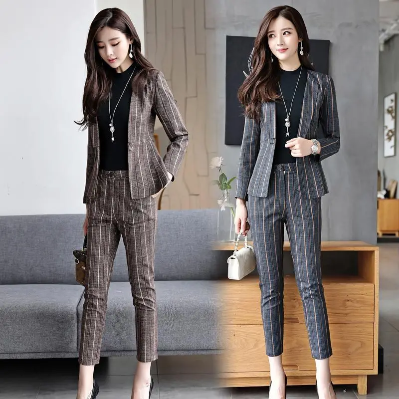 2018 Spring And Autumn Women's Pencil Pants Suit Two-piece Striped Suit ...