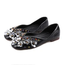 Тонкие туфли женская обувь г. Корейская Новинка лето Дикий круглый носок Туфли на низком каблуке с закрытым носком обувь, расшитая стразами